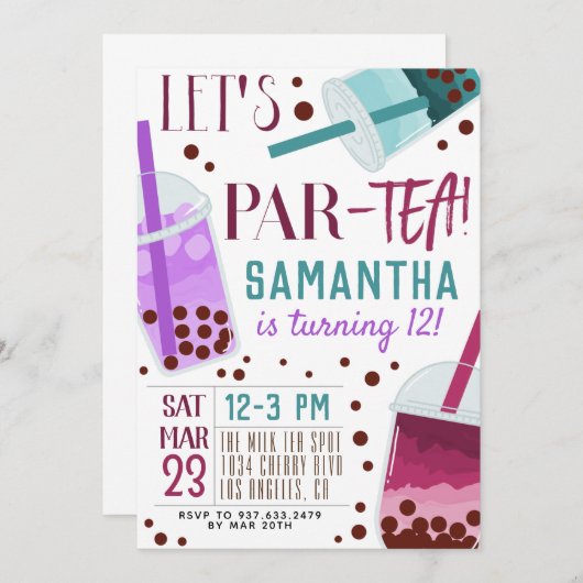 Boba Milk Par Thé Invitation Anniversaire (Devant / Derrière)