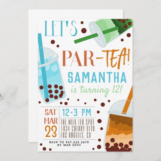 Boba Milk Par Thé Invitation Anniversaire (Devant / Derrière)