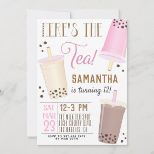 Boba Milk Tea Birthday Invitation Kaart