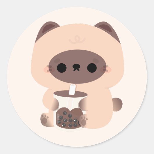 Boba Siamese Cat Ronde Sticker (Voorkant)
