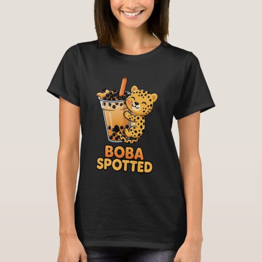 Boba Spotted Cute Leopard Cheetah Hugging Bubble M T-shirt (Voorkant)