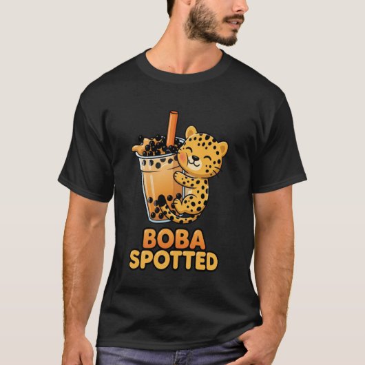 Boba Spotted Cute Leopard Cheetah Hugging Bubble M T-shirt (Voorkant)