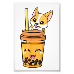 Boba Tapioca Pearls Bubble Milk Tea Drink Corgi do Foto Afdruk