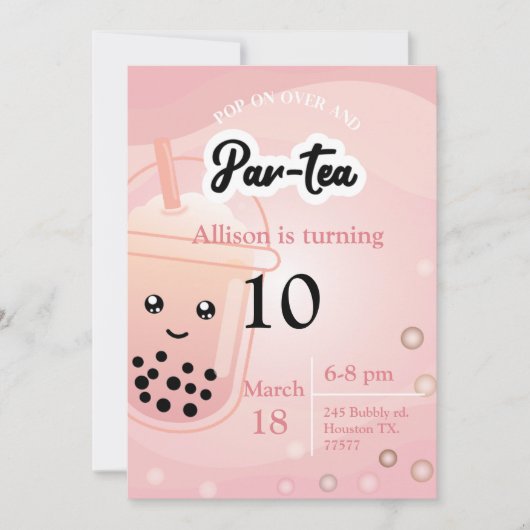 Boba Tea Anniversaire Fête Invitation (Devant)