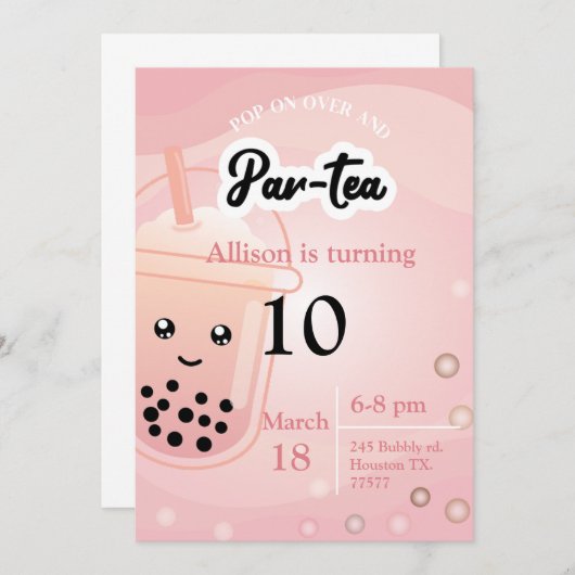 Boba Tea Anniversaire Fête Invitation (Devant / Derrière)