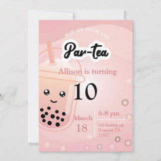 Boba Tea Birthday Party Invitation Kaart