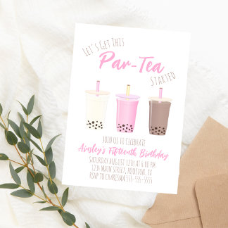Boba Tea Birthday Party Invitation Milk Tea Invite Kaart