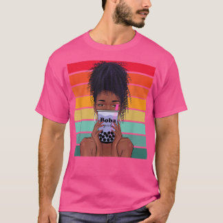 Boba Tea Black Woman Anime Kawaii Girl Boba Women T-shirt