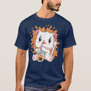 Boba Tea Cat Anime Shirten Teen Girl Kawaii Bubble T-shirt