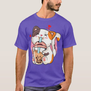 Boba Tea Cat Anime Shirten Teen Girl Kawaii Bubble T-shirt