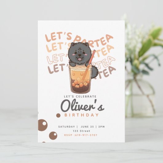 Boba Tea Chow Chow Chien Invitation Anniversaire (Debout devant)