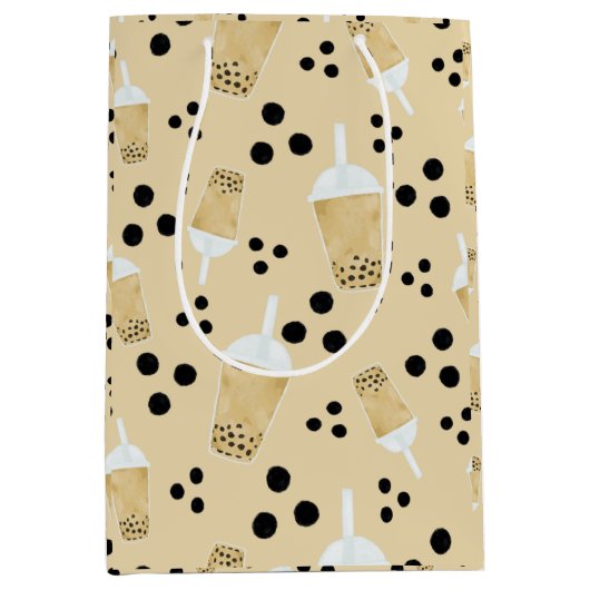 Boba Tea en Stippen - Cream Gift Bag Medium Cadeauzakje (Voorkant)