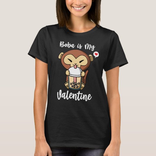 Boba Tea is My Valentine Monkey Anti Valentines Da T-shirt (Voorkant)