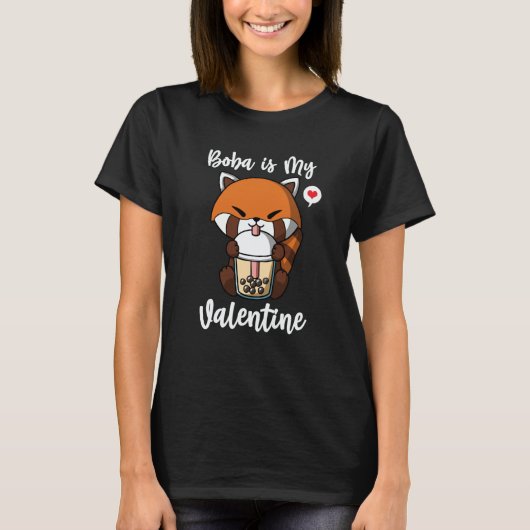 Boba Tea is My Valentine Red Panda Anti Valentines T-shirt (Voorkant)