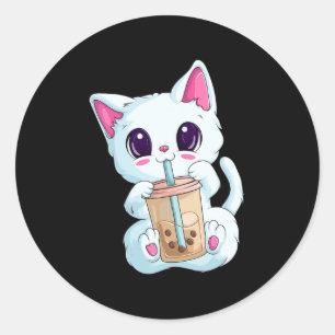 Boba tea kat animo voor vrouwen Kawaii bubble tea Ronde Sticker