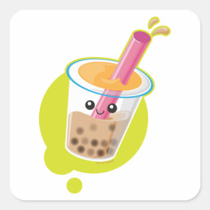 Boba Tea Vierkante Sticker