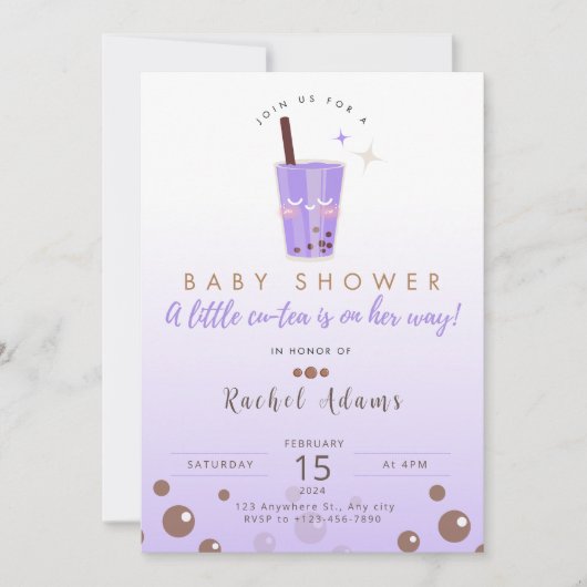 Boba thee babyshower uitnodiging baby meisje (Voorkant)