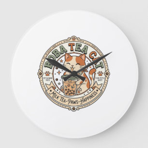 Boba Thee Kat Boba Thee Kat Vintage Vector Kunst S Grote Klok