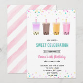 Boba-thee milkthee verjaardagsuitnodiging kaart (Voorkant / Achterkant)