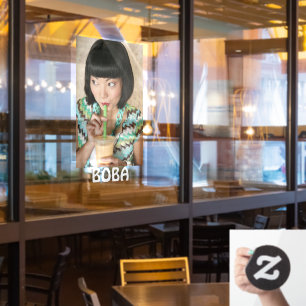 Boba Theebubbel Drink Vrouw Reclame Raamsticker