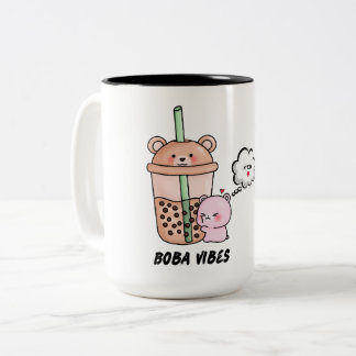 Boba Vibes, Schattigee Drinkware voor Bubble Tea L Tweekleurige Koffiemok