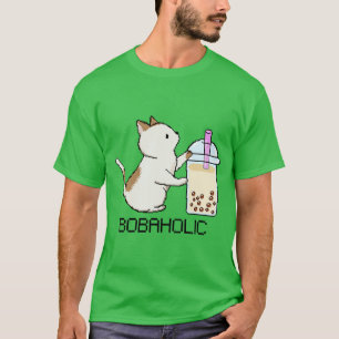 Bobaholic Pixel Kat houdt van Boba Tea T-shirt