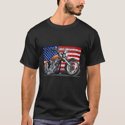 Bobber Motorcycle 4 juli Veterige Amerikaanse vlag T-shirt (Voorkant)