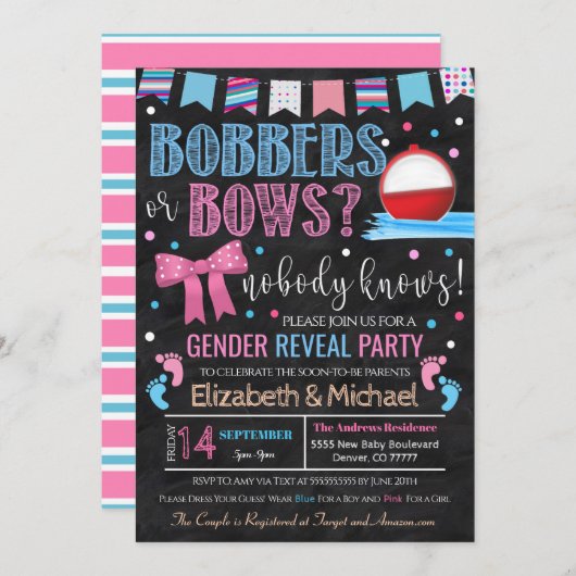 Bobbers of bows Gender Reopenbaart Uitnodiging (Voorkant / Achterkant)