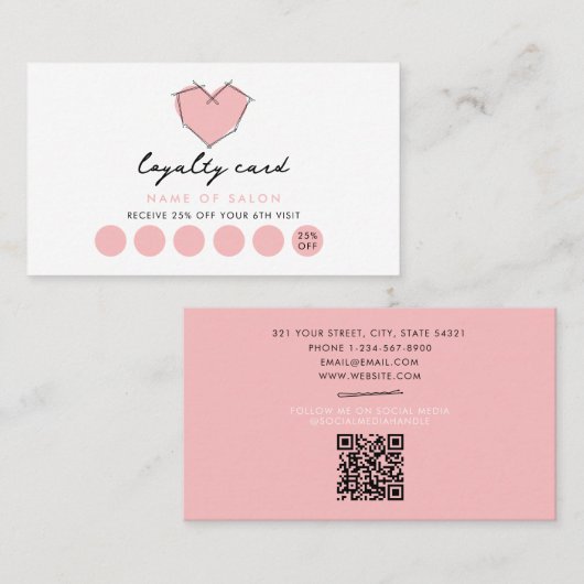 Bobby Pins Logo Coiffeuse Stylo Carte de fidélité  (Devant / Derrière)