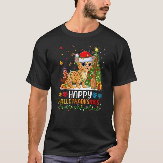 Bobcat Dier Gelukkig Bobcat Hellothanksmas T-shirt (Voorkant)