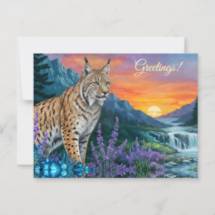 Bobcat / Lynx bij zonsopgang bij waterval Briefkaart