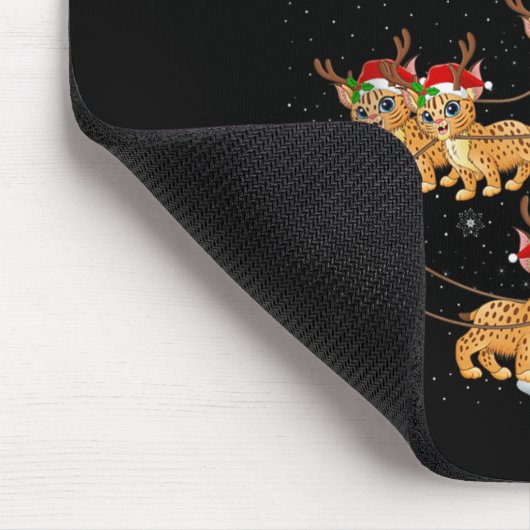 Bobcat Lynx Santa Sleigh Flying Funny Magical Chri Muismat (Hoek)
