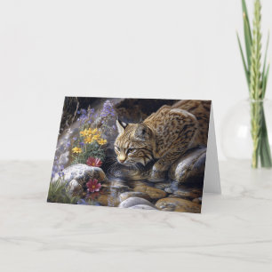 Bobcat met wilde bloemen Schilderachtig kunst Kaart