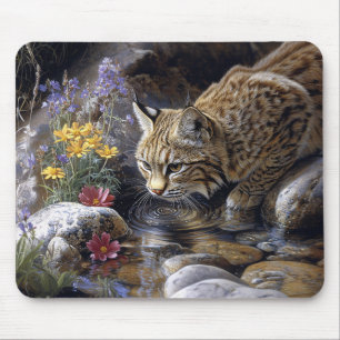 Bobcat met wilde bloemen Schilderachtig kunst Muismat