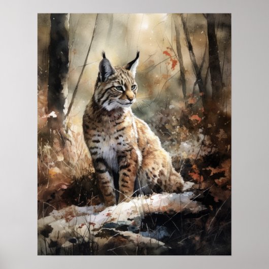 Bobcat Woodland Animal Art Print Poster (Voorkant)
