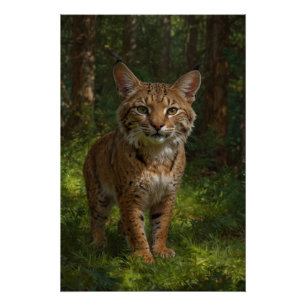 Bobcat Youngster en Forest Trail Perfect Poster