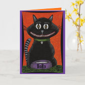 Bobo le chat de Halloween - carte de voeux (2) (Fleur jaune)