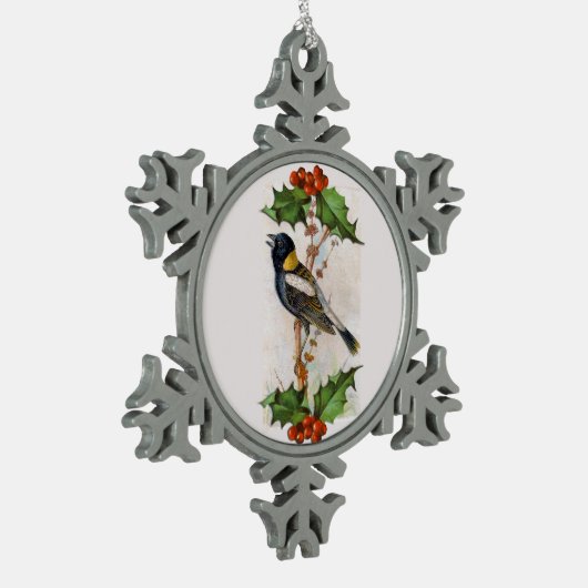 Bobolink Vogel Sneeuwvlok Pewter Kerst Ornament (Links)