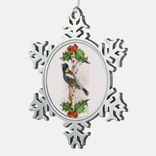 Bobolink Vogel Sneeuwvlok Pewter Kerst Ornament (Rechts)