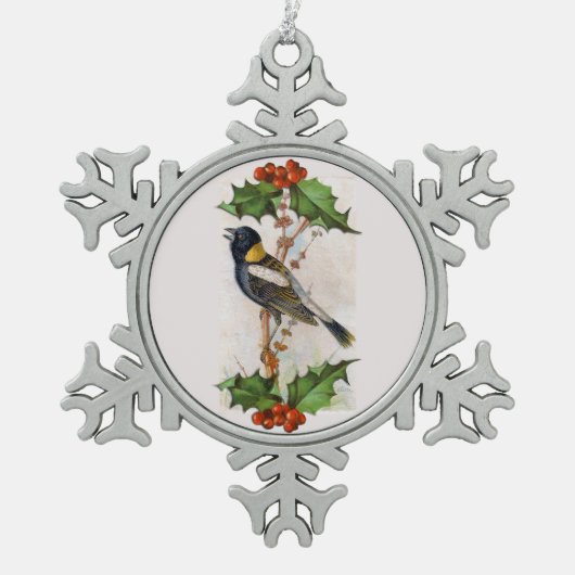 Bobolink Vogel Sneeuwvlok Pewter Kerst Ornament (Voorkant)