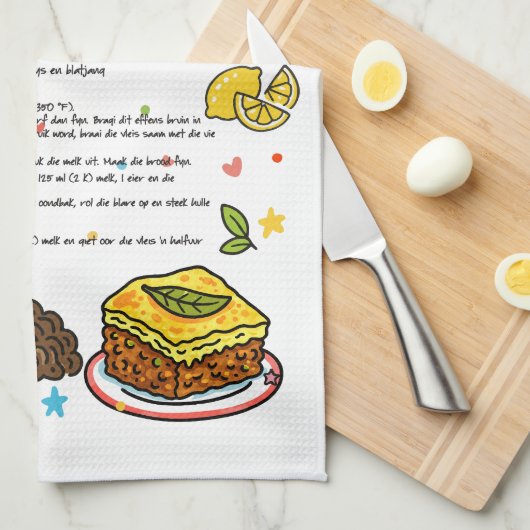 Bobotie Geïllustreerd Recept Theedoek Zuid-Afrikaa (Quarter Fold)