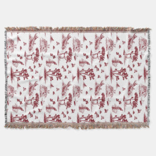 Bobwhite Quail Toile de Jouy Cranberry Throw Deken