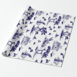 Bobwhite Quail Toile de Jouy Navy and White Cadeaupapier