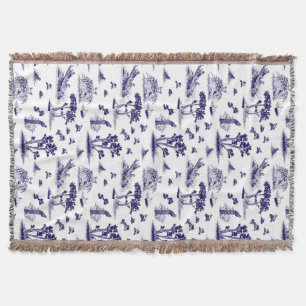 Bobwhite Quail Toile de Jouy Navy and White Throw Deken