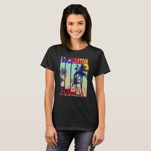 Boca Raton Retro  stijl palmstructuur T-shirt (Voorkant volledig)