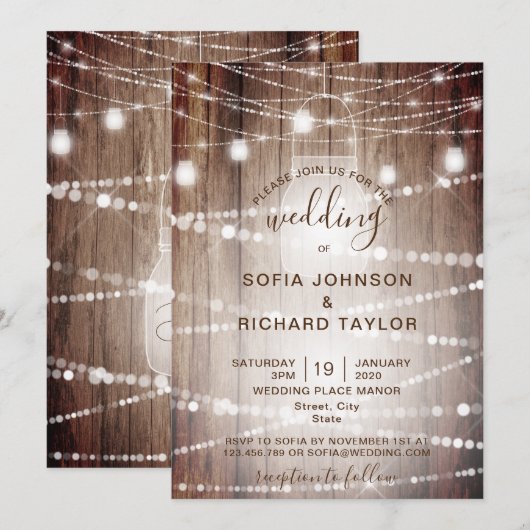 Bocal de lampe de ferme rustique Invitation en boi (Devant / Derrière)