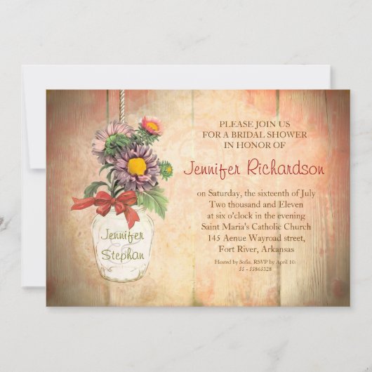 bocal de mason avec fleurs invitation douche nupti (Devant)