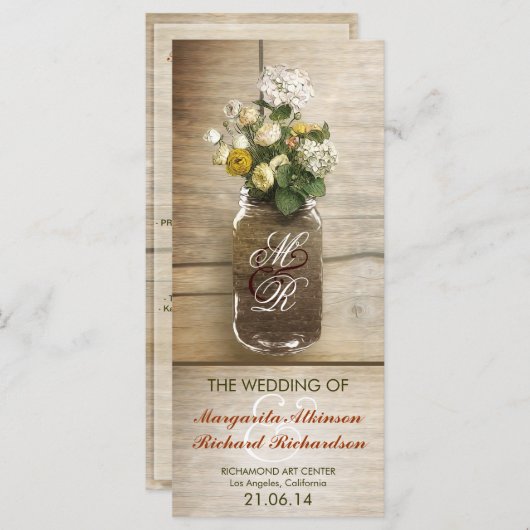 bocal de mason avec fleurs programmes de mariage r (Devant / Derrière)