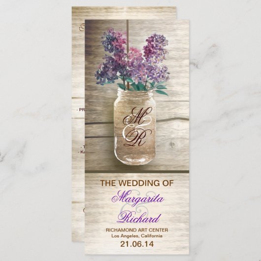 bocal de mason avec lilacs programmes de mariage r (Devant / Derrière)