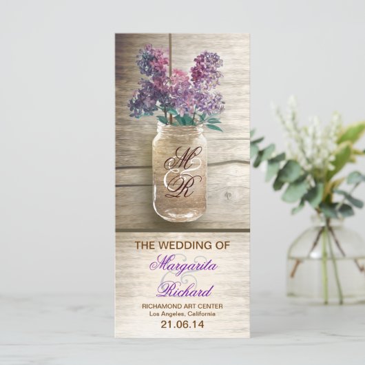 bocal de mason avec lilacs programmes de mariage r (Debout devant)